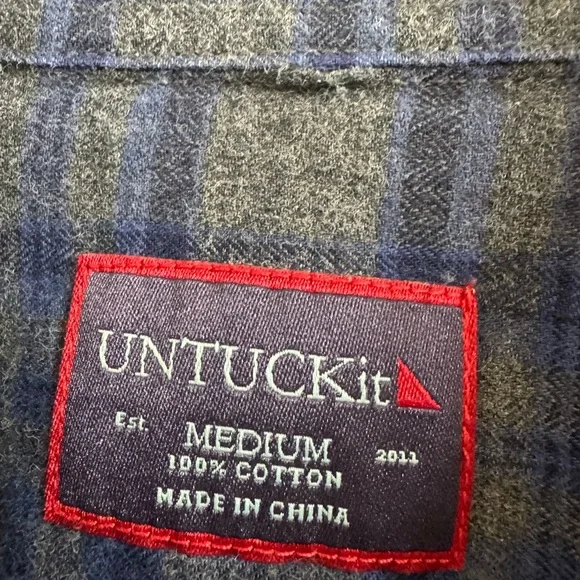 UNTUCKit Men's Gray and Blue Checkered Shirt - Picture 2 of 3